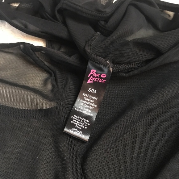 Pink Lipstick Sheer V-Neck Bodysuit - Picture 2 of 5